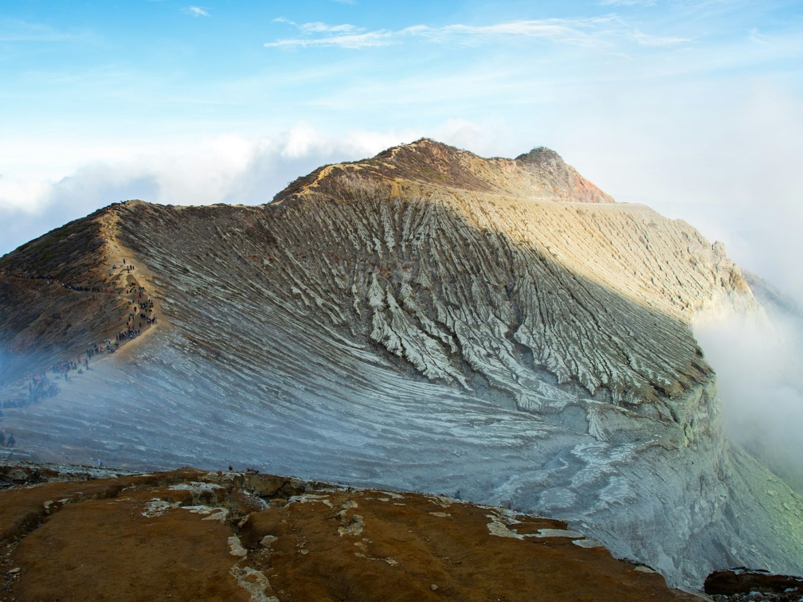 Lake and Sulfur Mine at Khawa Ijen Volcano Crater, Java Island, Indonesia Lake and Sulfur Mine at Khawa Ijen Volcano Crater, Java Island, Indonesia